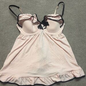 Victoria’s Secret Sexy Little Things Pink Babydoll Lingerie Black Trim 36D 0714